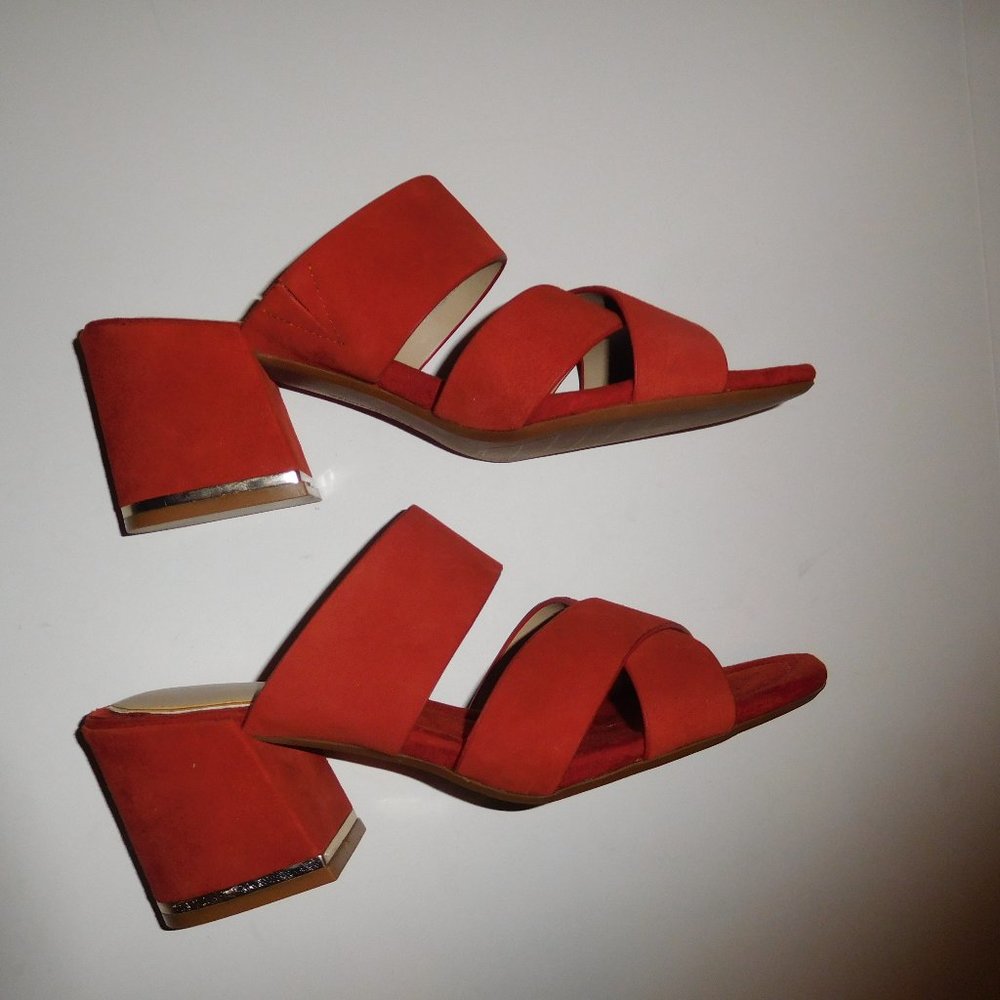 Kenneth Cole Red Leather Suede Maisie Stitch Mules—Size 10 (NWOT)